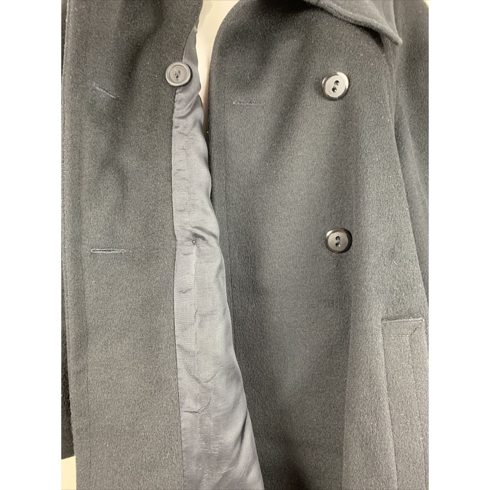 Vintage Women’s SZ 10 Coat Black Outdoor Cold Wool Double Breasted Knee Length - Picture 8 of 12